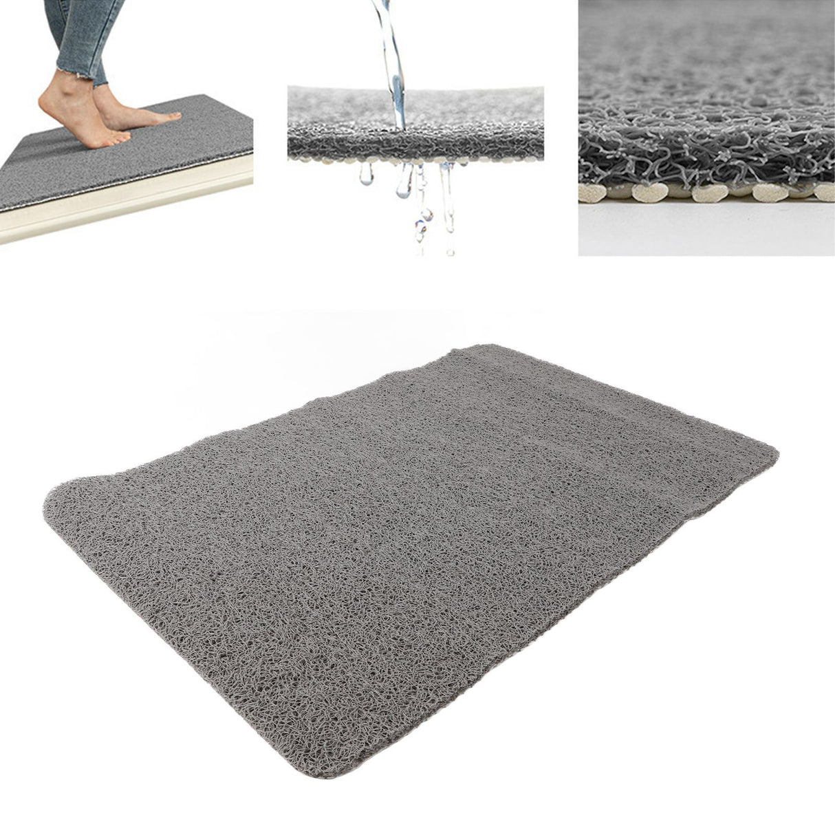 Indoor Non Slip Mat PVC Textured Bath Tub Shower Mat Water Proof Grey Bathroom Rug