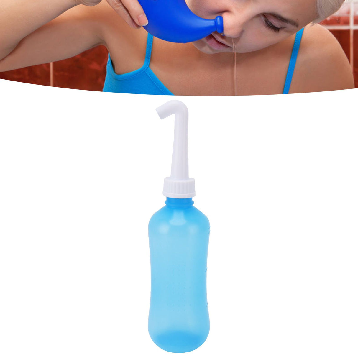 Nasal Irrigation Manual Sinus Rinse Bottle Pressure Nose Wash Cleaner for Children Adults Kids 310ml+Single Hole Head +Five Hole Head