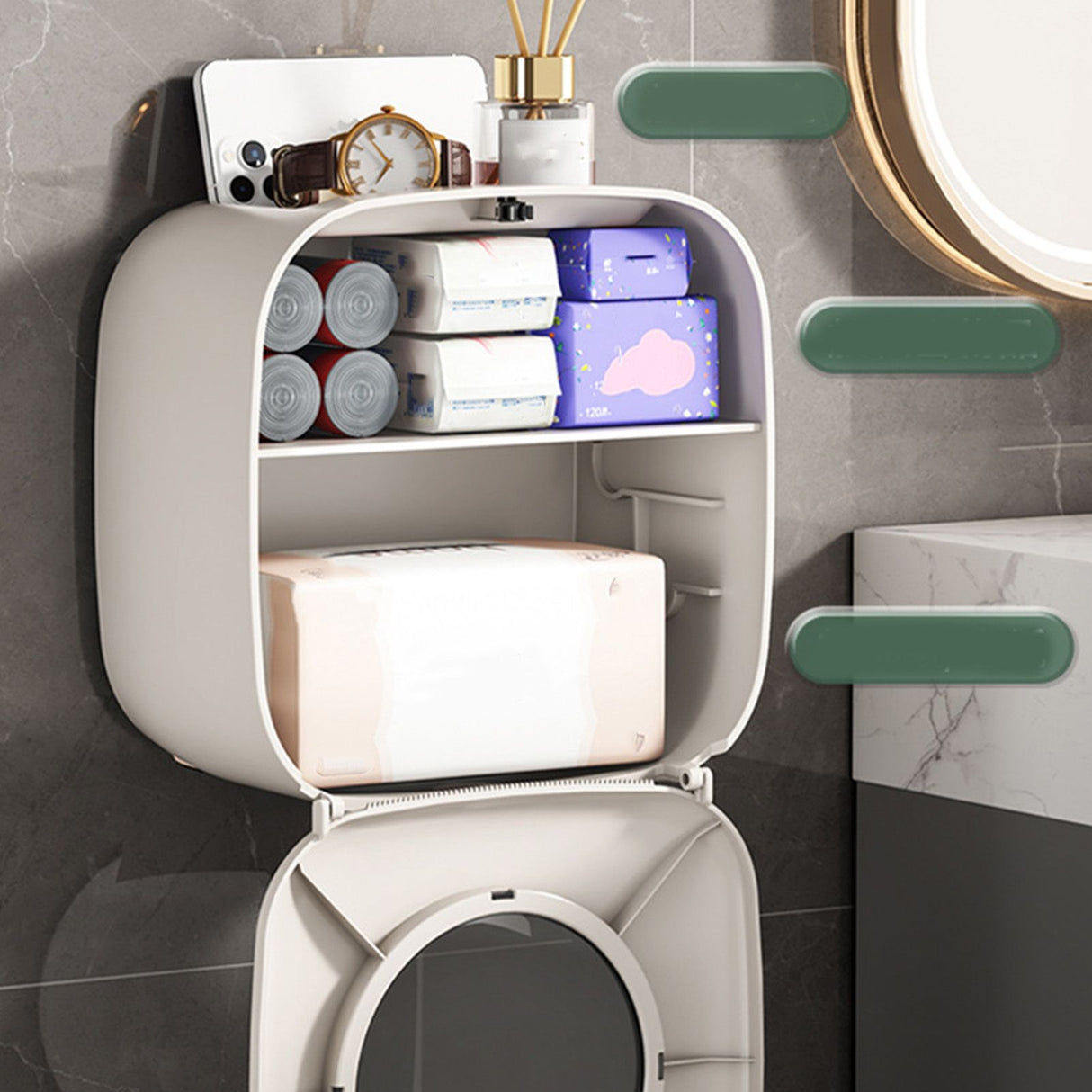 Toilet Paper Bathroom Set Box Punch Free Waterproof for Tissue Wall Mounted Decoration Light Khaki