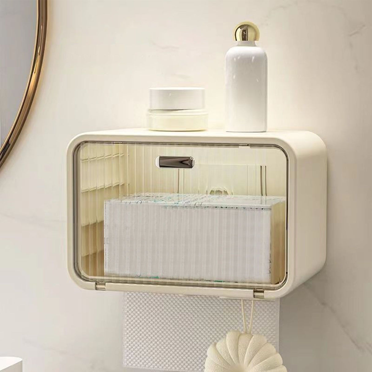 Tissue Box Cover Wall Mounted 2 in 1 Waterproof Tissue Holder Dispenser Box Cover for Bathroom Transparent White