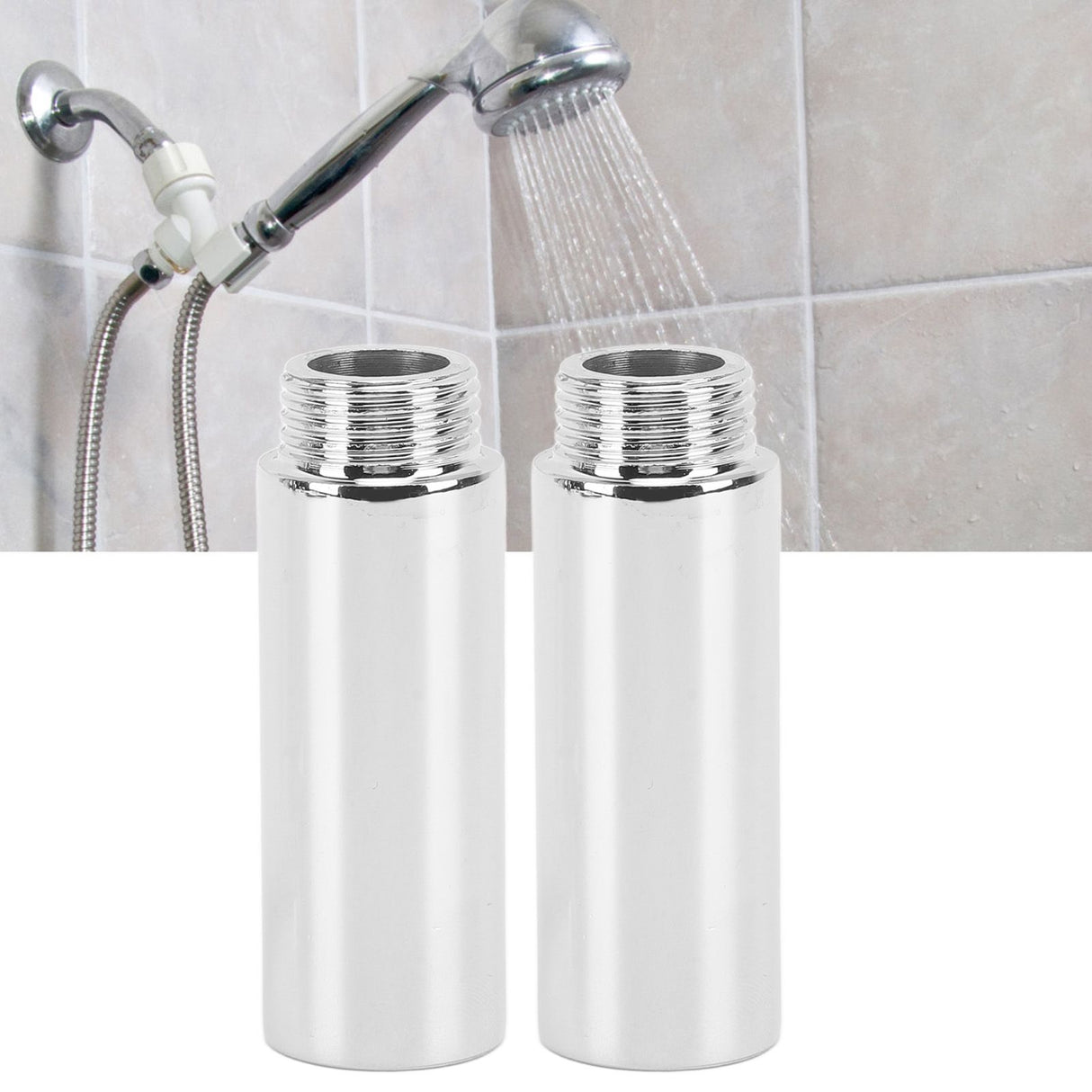 2PCS Shower Arm Extension Stainless Steel Chrome Plating Shower Head Extension Pipe for Bathroom 6.1cm/2.4in
