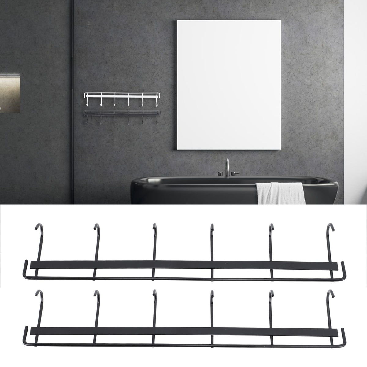 2pcs Wall Mounted Coat Rack Stainless Steel Wall Hanging Coat Hook Rail with 6 Hooks for Clothes Towel Hat 6 Hooks 2 Black