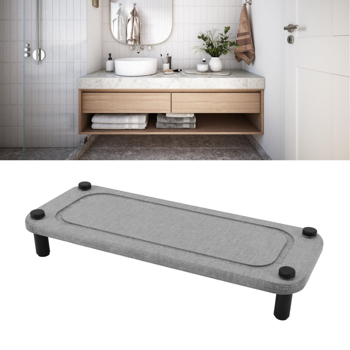 Sink Caddy Instant Dry Sink Organizer Dries Instantly Sink Holder Diatomaceous Pedestal Stand Riser with Stainless Steel Feet Grey