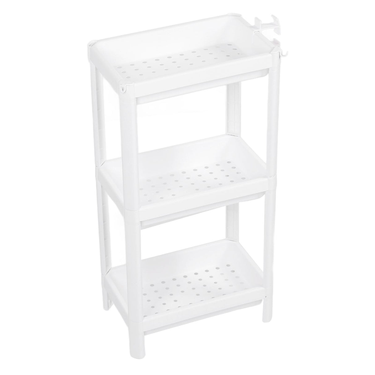 Bathroom Tower Shelf Plastic Freestanding Storage Rack Organizer Multifunctional Shelving Unit for Living Room Bedroom Kitchen White 3 Layers