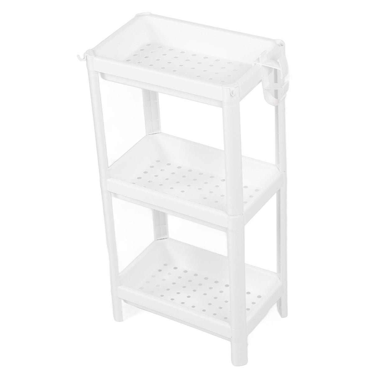 Bathroom Tower Shelf Plastic Freestanding Storage Rack Organizer Multifunctional Shelving Unit for Living Room Bedroom Kitchen White 3 Layers
