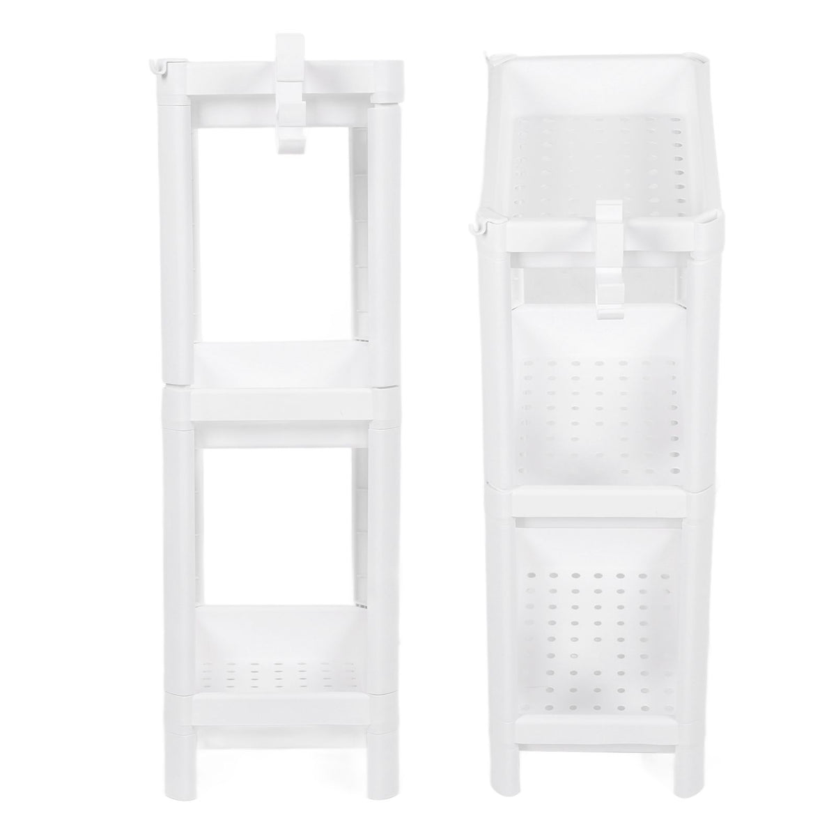 Bathroom Tower Shelf Plastic Freestanding Storage Rack Organizer Multifunctional Shelving Unit for Living Room Bedroom Kitchen White 3 Layers