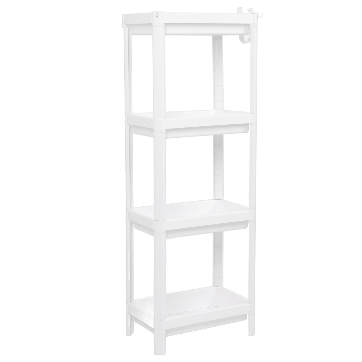 Bathroom Tower Shelf Plastic Freestanding Storage Rack Organizer Multifunctional Shelving Unit for Living Room Bedroom Kitchen White 4 Layers