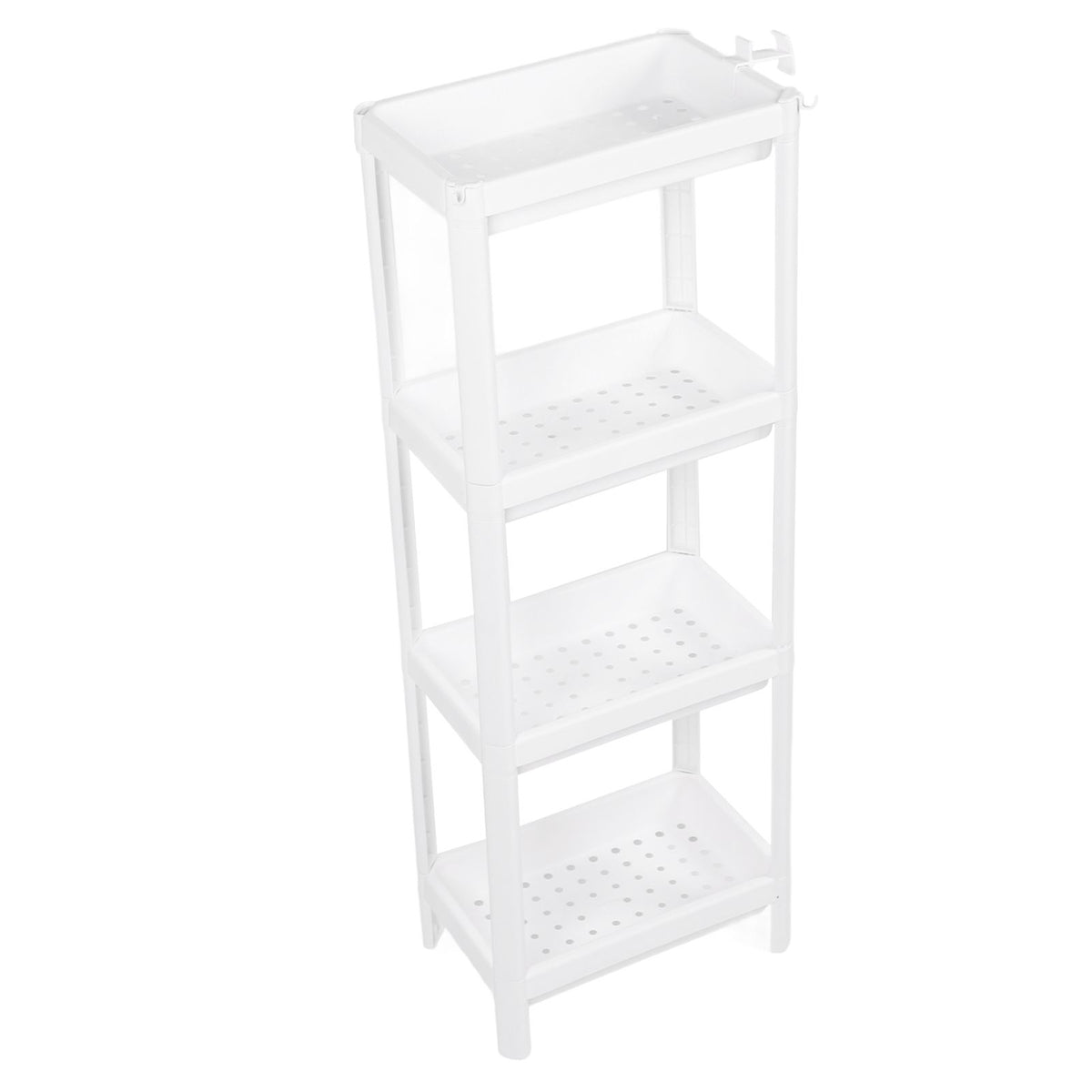 Bathroom Tower Shelf Plastic Freestanding Storage Rack Organizer Multifunctional Shelving Unit for Living Room Bedroom Kitchen White 4 Layers
