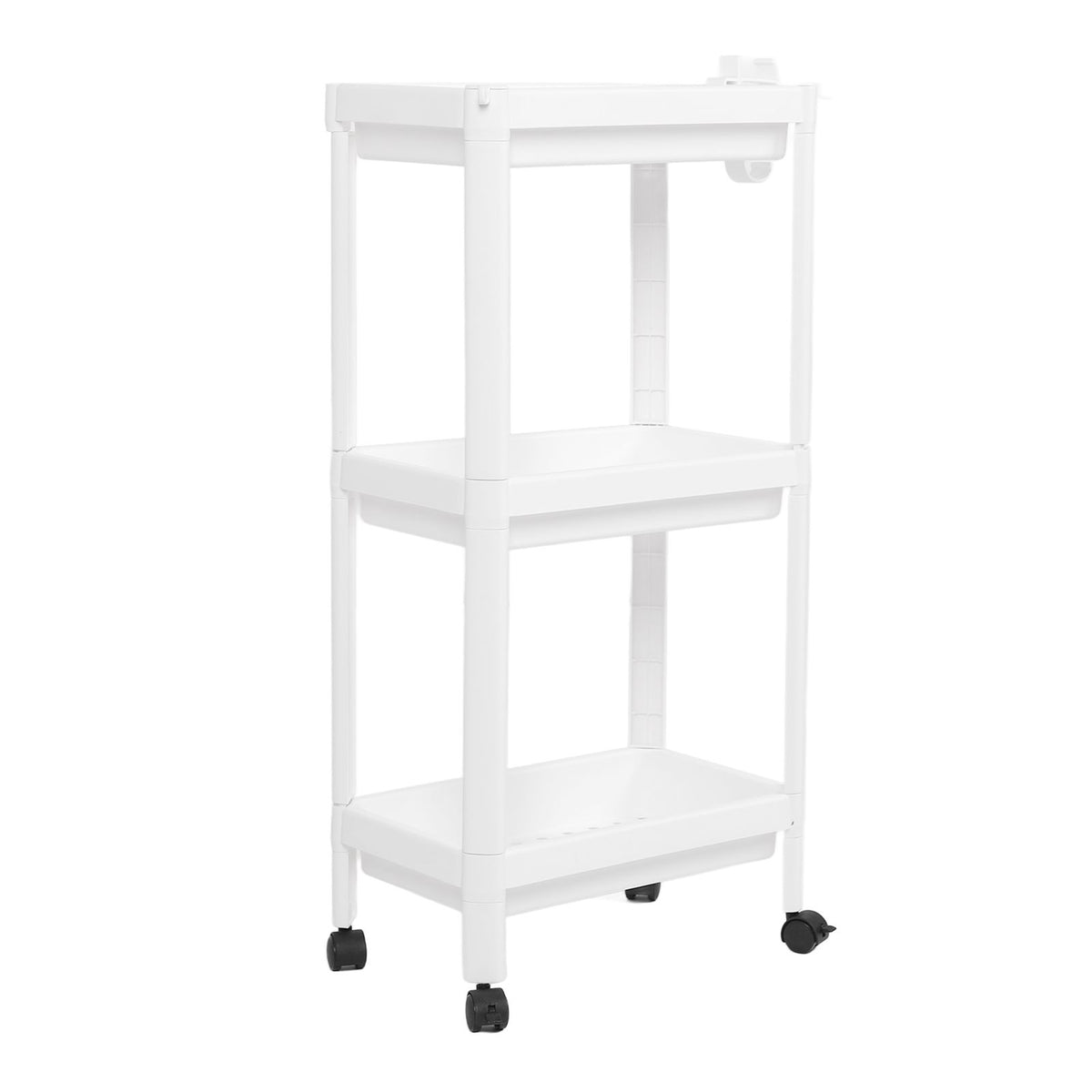 Bathroom Tower Shelf Plastic Freestanding Storage Rack Organizer Multifunctional Shelving Unit for Living Room Bedroom Kitchen White 3 Layers (with Wheel)
