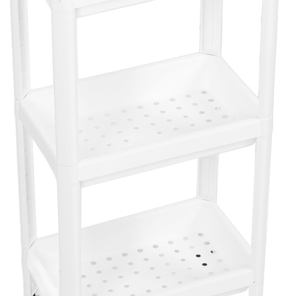 Bathroom Tower Shelf Plastic Freestanding Storage Rack Organizer Multifunctional Shelving Unit for Living Room Bedroom Kitchen White 3 Layers (with Wheel)