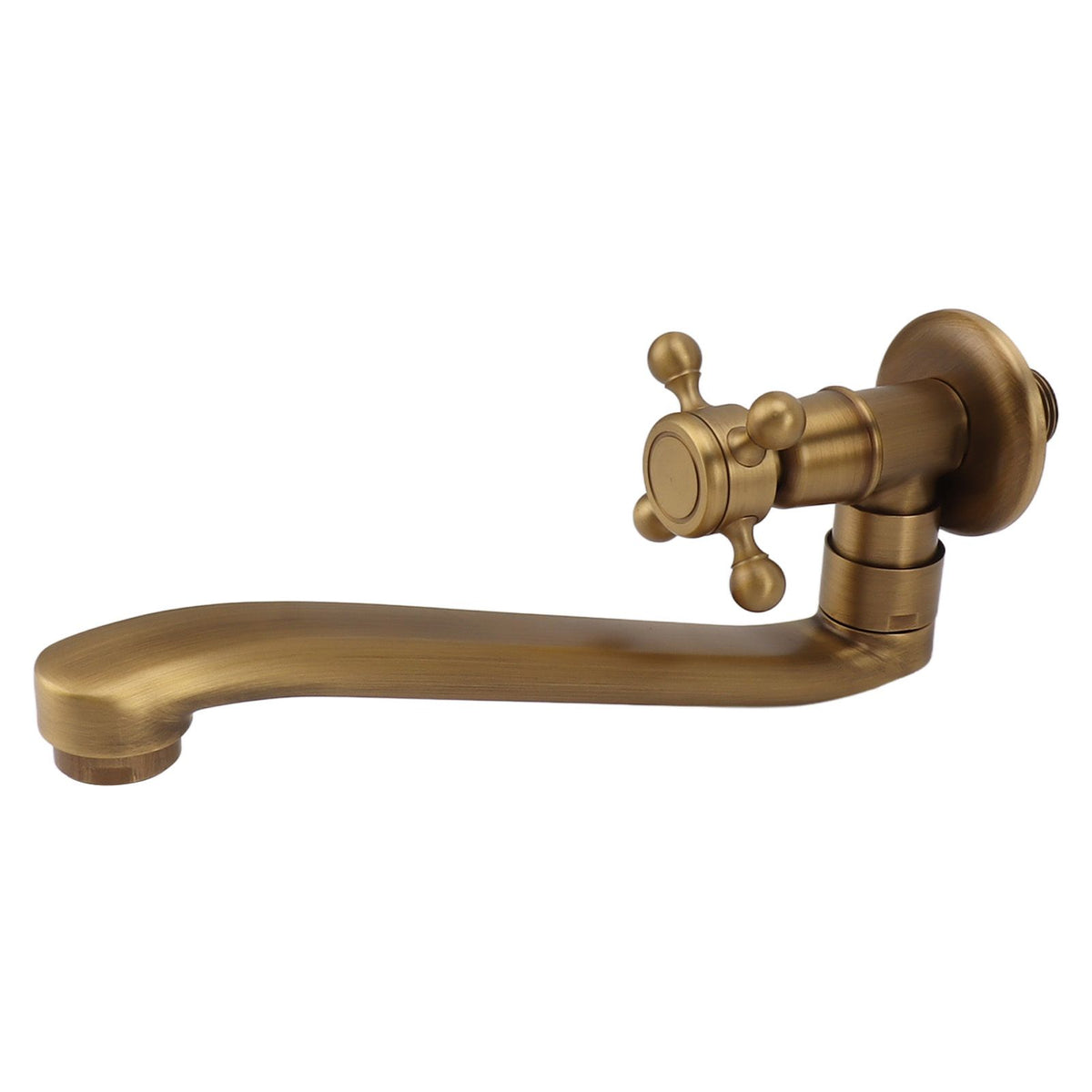 Antique Garden Faucet with Extended Spout Antifreezing Copper Wall Mount Single Cold Water Tap for Washing Round Spout