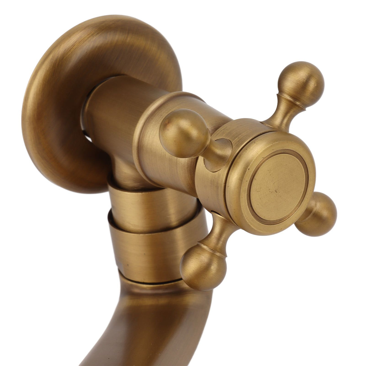 Antique Garden Faucet with Extended Spout Antifreezing Copper Wall Mount Single Cold Water Tap for Washing Round Spout