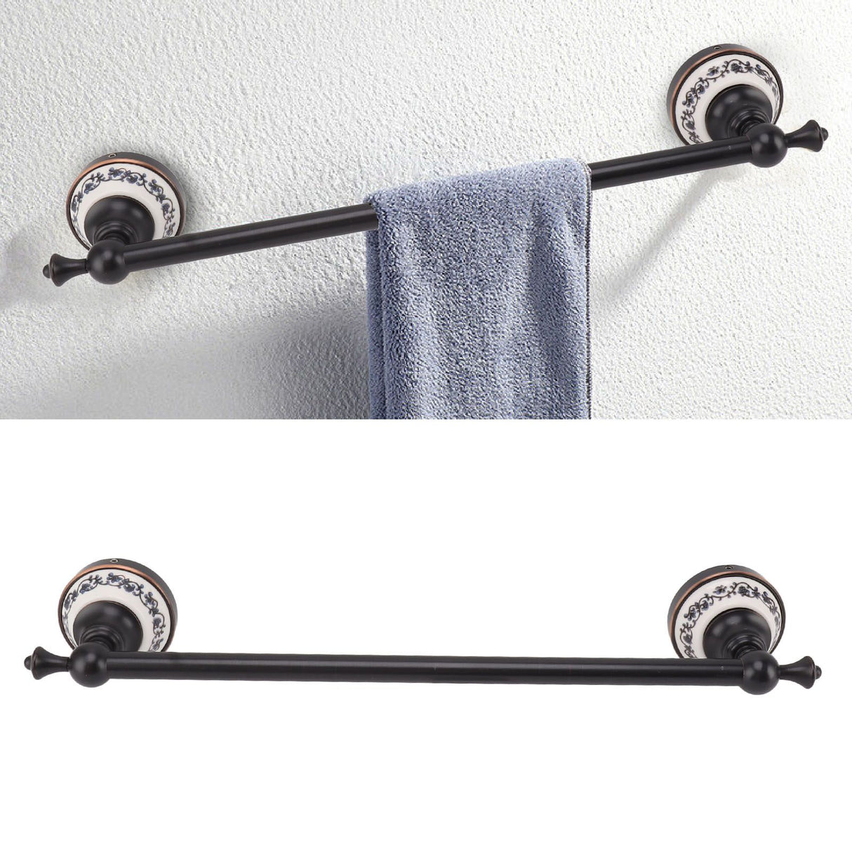 40.5cm Bathroom Towel Bar Copper Bath Towel Rack Single Towel Bar Wall Mounted Towel Holder European Style Black Antique