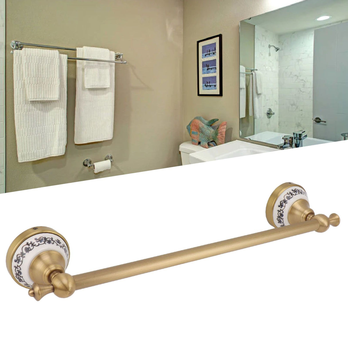 40.5cm Bathroom Towel Bar Copper Bath Towel Rack Single Towel Bar Wall Mounted Towel Holder European Style Antique