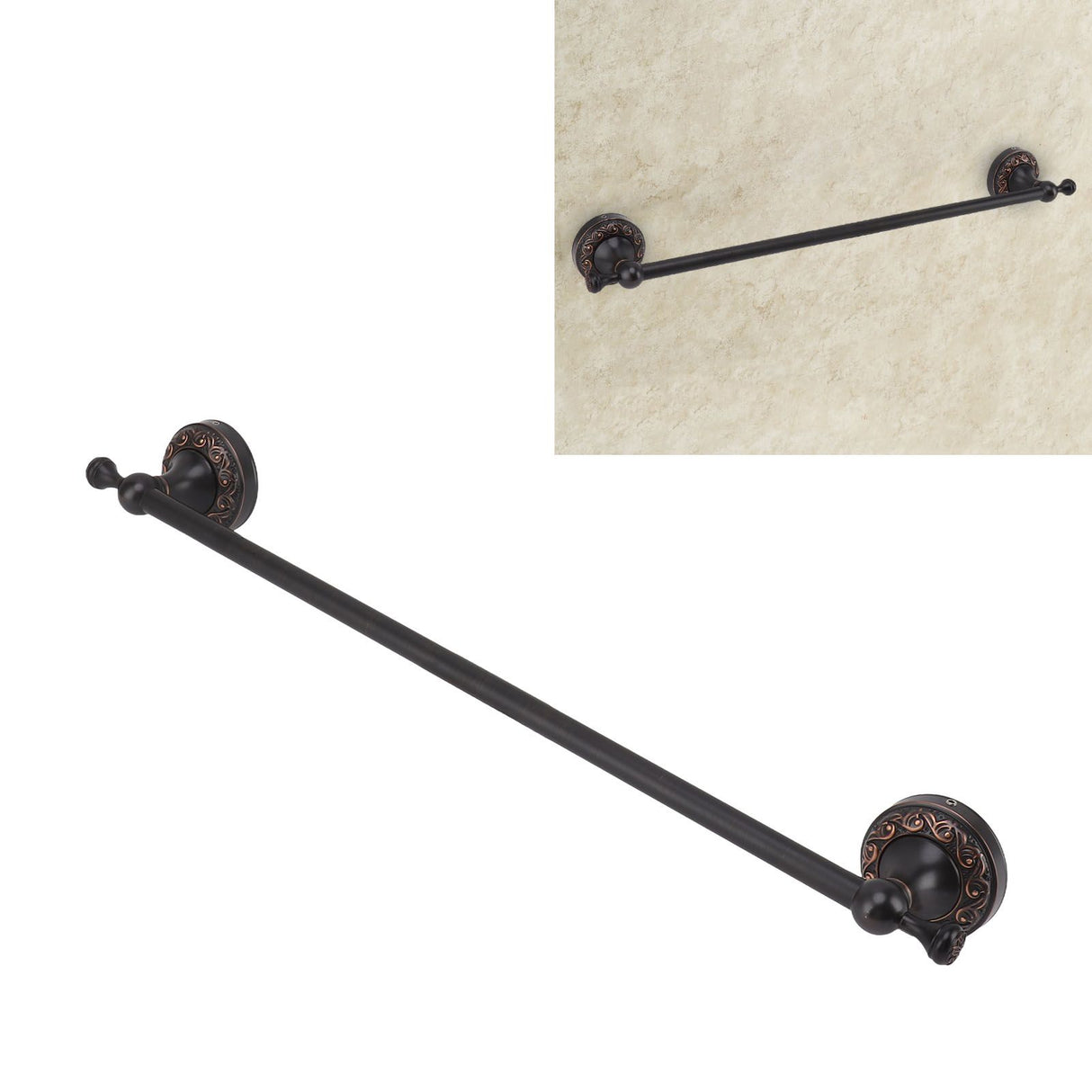 Bathroom Towel Bar 19.7in Sturdy Copper Elegant Retro Style Hand Towel Holder with Screws Hex Wrench for Home Kitchen Black