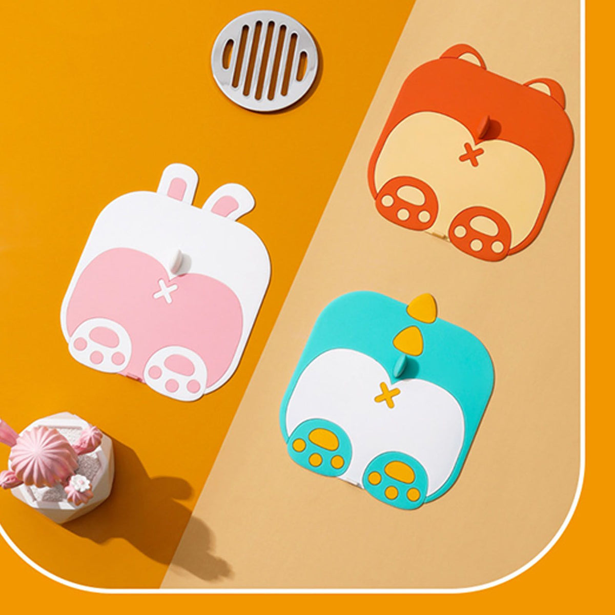 Shower Drain Stopper Cartoon Style Odour Resistant Silicone Anti Slip Bathtub Stopper for Home Bathroom Toilet Orange