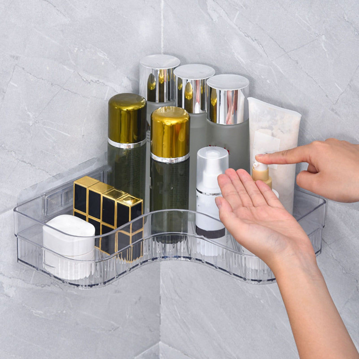 Shower Corner Shelf Plastic Corner Shower Caddy Wall Mounted Shower Organizer for Bathroom Toilet Crystal White