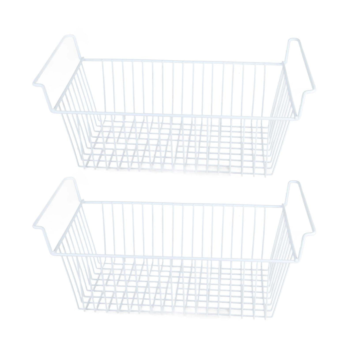 2Pcs Freezer Organizer Bins Steel Wire Large Capacity Strong Bearing Freezer Basket with Handle for Closet Countertops 56.5 X 25.2 X 24cm / 22.2 X 9.9 X 9.4in (L X W X H) with 7cm / 2.8in Handle