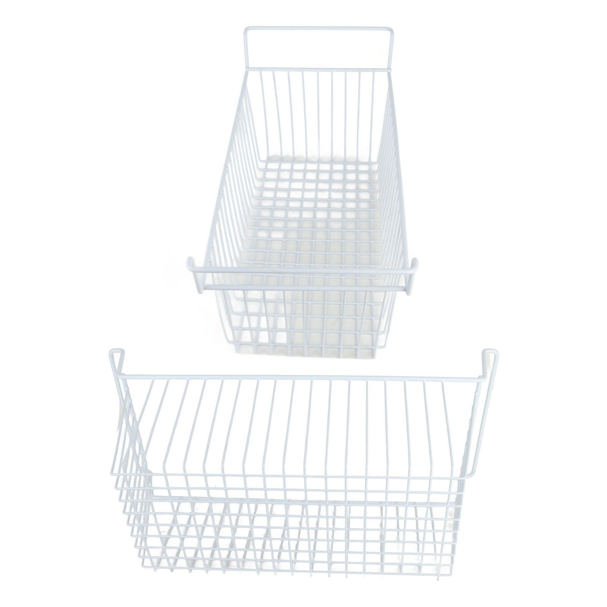 2Pcs Freezer Organizer Bins Steel Wire Large Capacity Strong Bearing Freezer Basket with Handle for Closet Countertops 56.5 X 25.2 X 24cm / 22.2 X 9.9 X 9.4in (L X W X H) with 7cm / 2.8in Handle