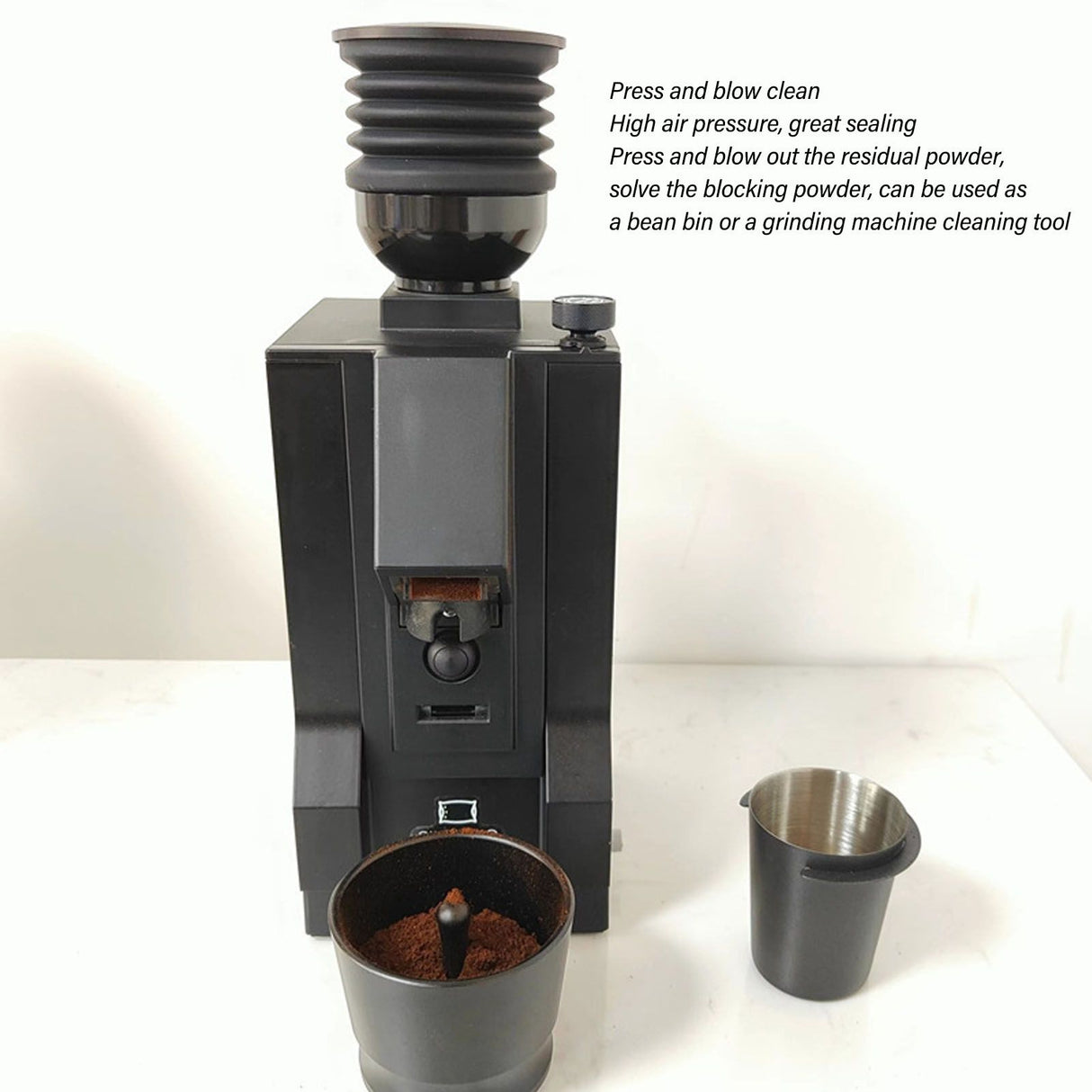 Single Dose Hopper with Bellow ABS Silicone Coffee Blowing Bean Bin Coffee Grinder Accessories for Household Restaurant