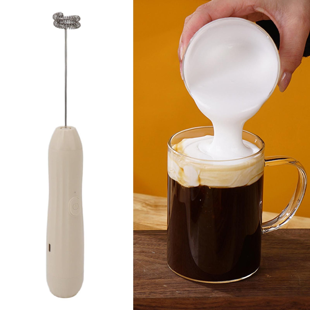 Milk Frother Khaki Rechargeable Coffee Frother Mixer for Coffee Latte Hot Chocolate