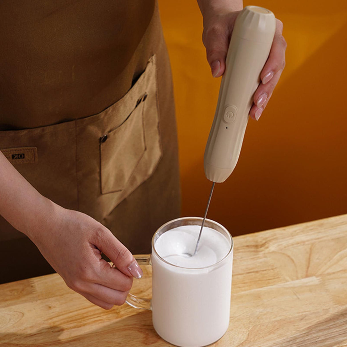 Milk Frother Khaki Rechargeable Coffee Frother Mixer for Coffee Latte Hot Chocolate
