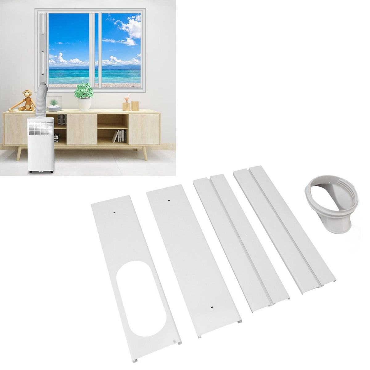 Portable AC Window Vent Kit Air Conditioner Window Kit Adjustable PVC Window Seal Kit Panels for Horizontal Vertical Window