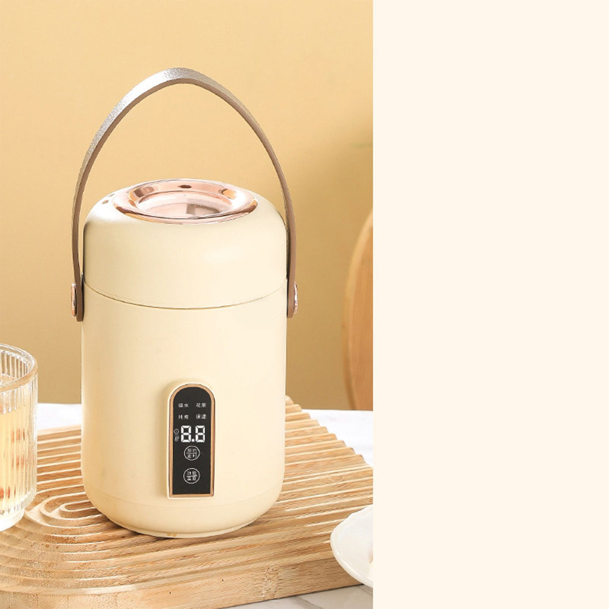 Mini Rice Cooker Efficient Heating Insulated Portable Multifunction Soup Porridge Stewpot for Home Office Dorm White