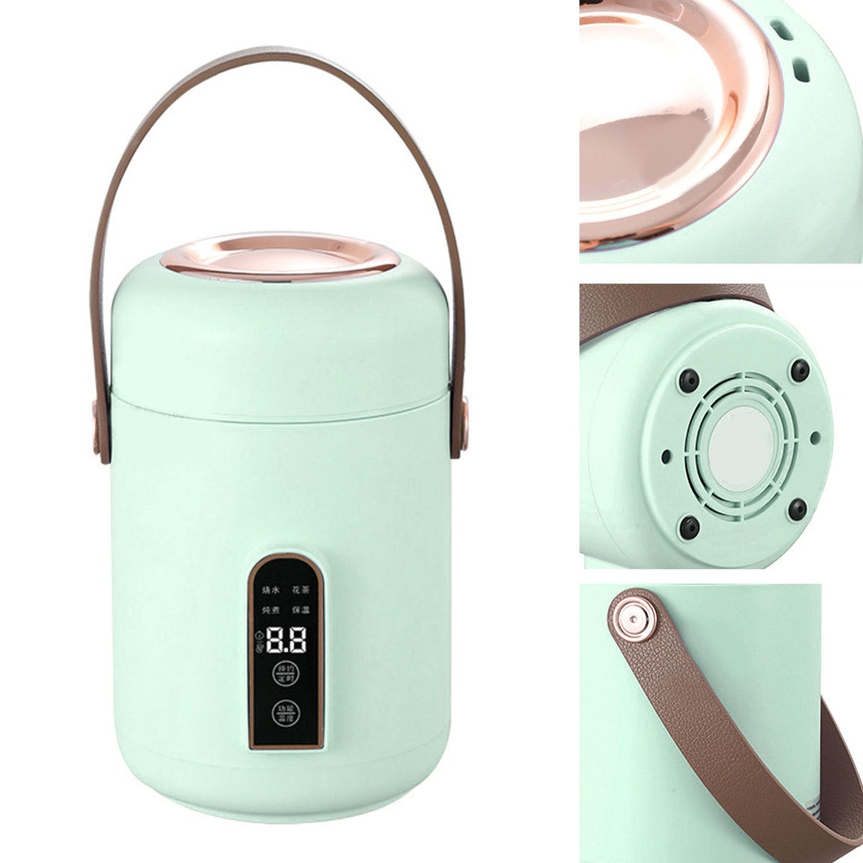 Mini Rice Cooker Efficient Heating Insulated Portable Multifunction Soup Porridge Stewpot for Home Office Dorm Green