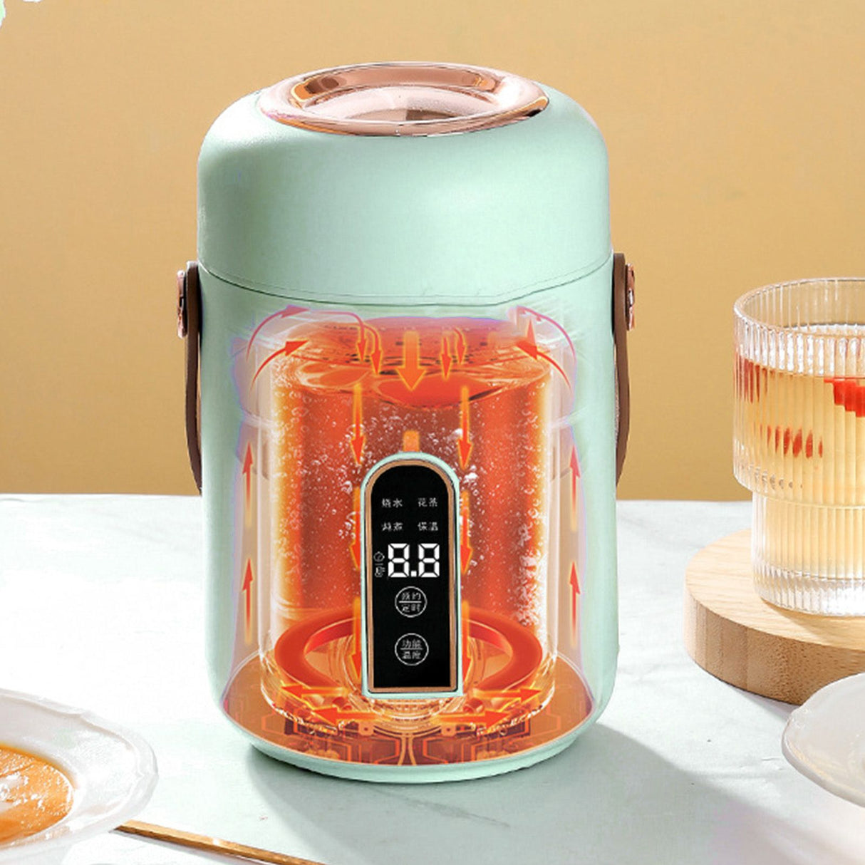 Mini Rice Cooker Efficient Heating Insulated Portable Multifunction Soup Porridge Stewpot for Home Office Dorm Green
