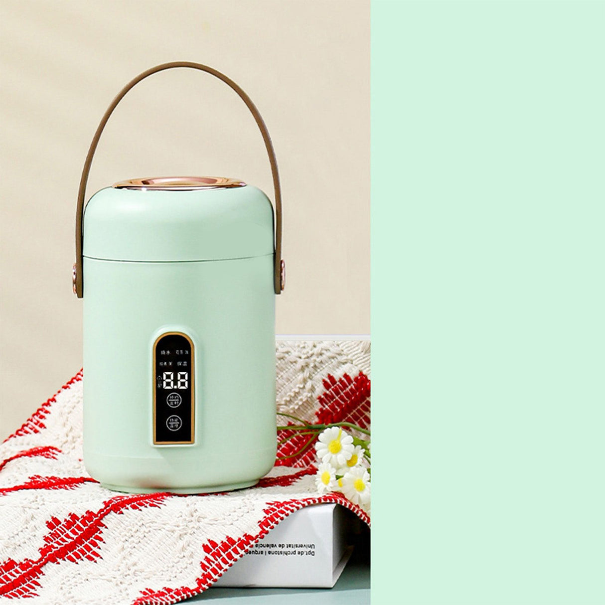 Mini Rice Cooker Efficient Heating Insulated Portable Multifunction Soup Porridge Stewpot for Home Office Dorm Green