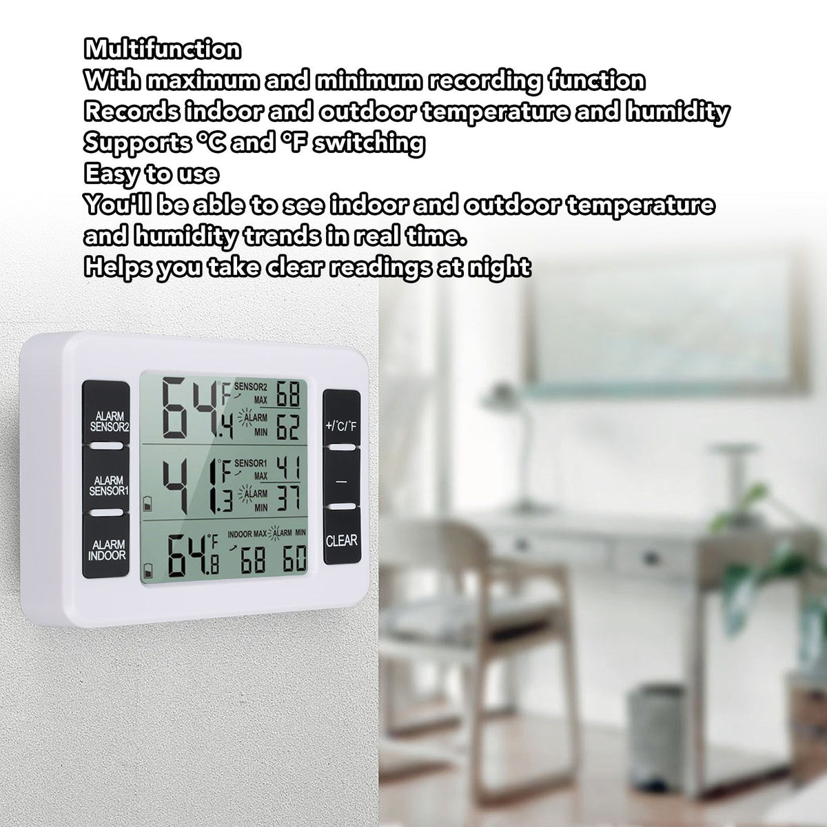Indoor Outdoor Thermometer Digital Hygrometer Thermometer Wireless Temperature and Humidity Gauge Monitor with 2 Sensors