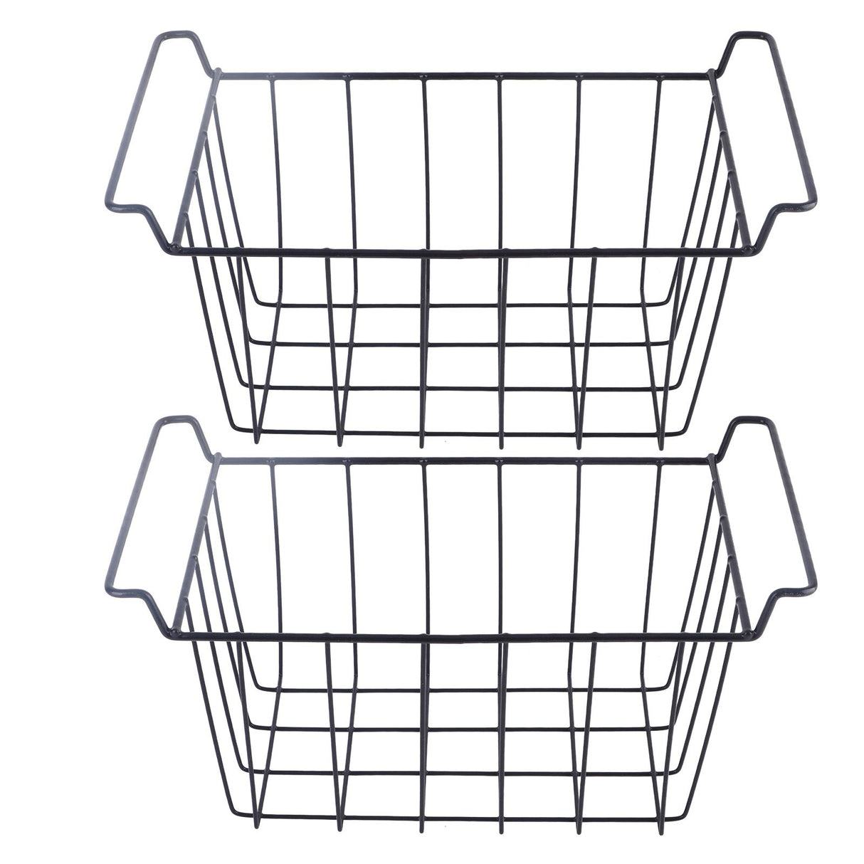2 Pcs Freezer Wire Storage Basket PE Coated Hanging Rack Organizer Bin Black for Refrigerator Shelves L 39cm X W 20cm X H 20cm