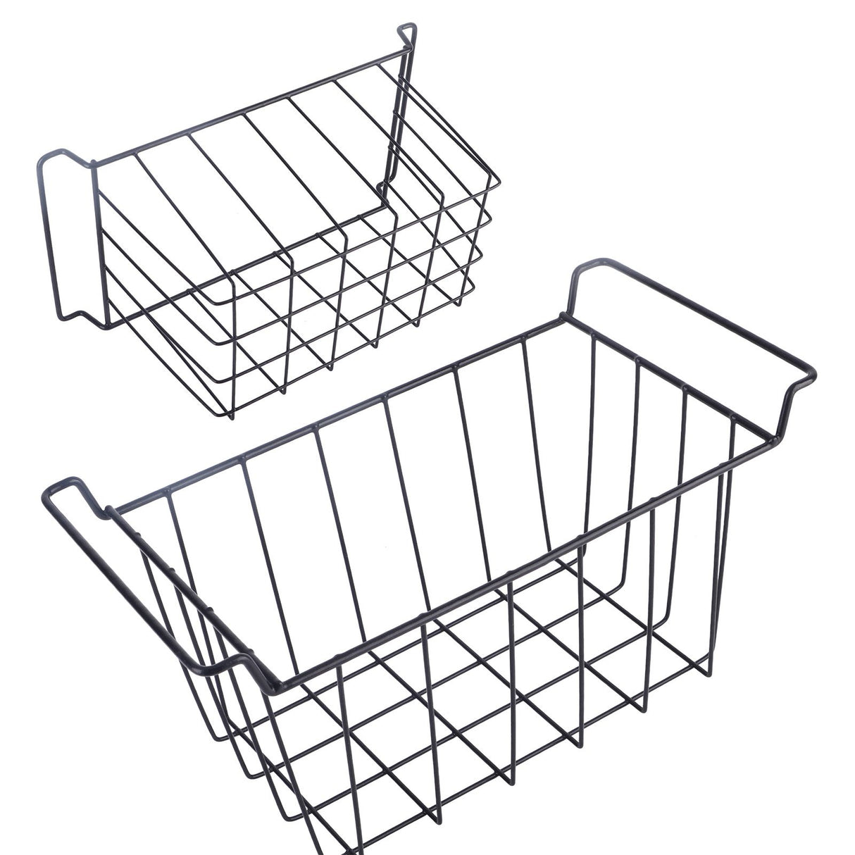 2 Pcs Freezer Wire Storage Basket PE Coated Hanging Rack Organizer Bin Black for Refrigerator Shelves L 39cm X W 20cm X H 20cm