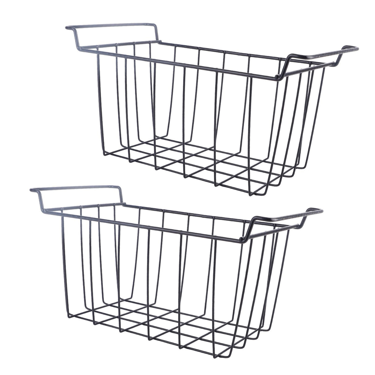 2 Pcs Freezer Wire Storage Basket PE Coated Hanging Rack Organizer Bin Black for Refrigerator Shelves L 39cm X W 20cm X H 20cm