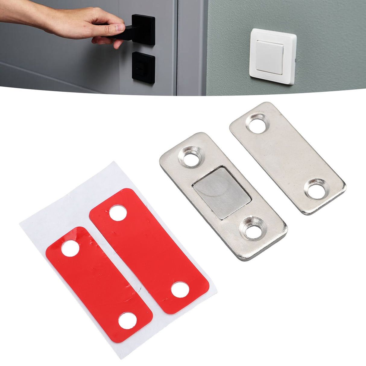 8 Pack Magnetic Door Catch Ultra Thin Door Latch Adhesive Stainless Steel 2 Way Installation Cabinet Closer for Kitchen