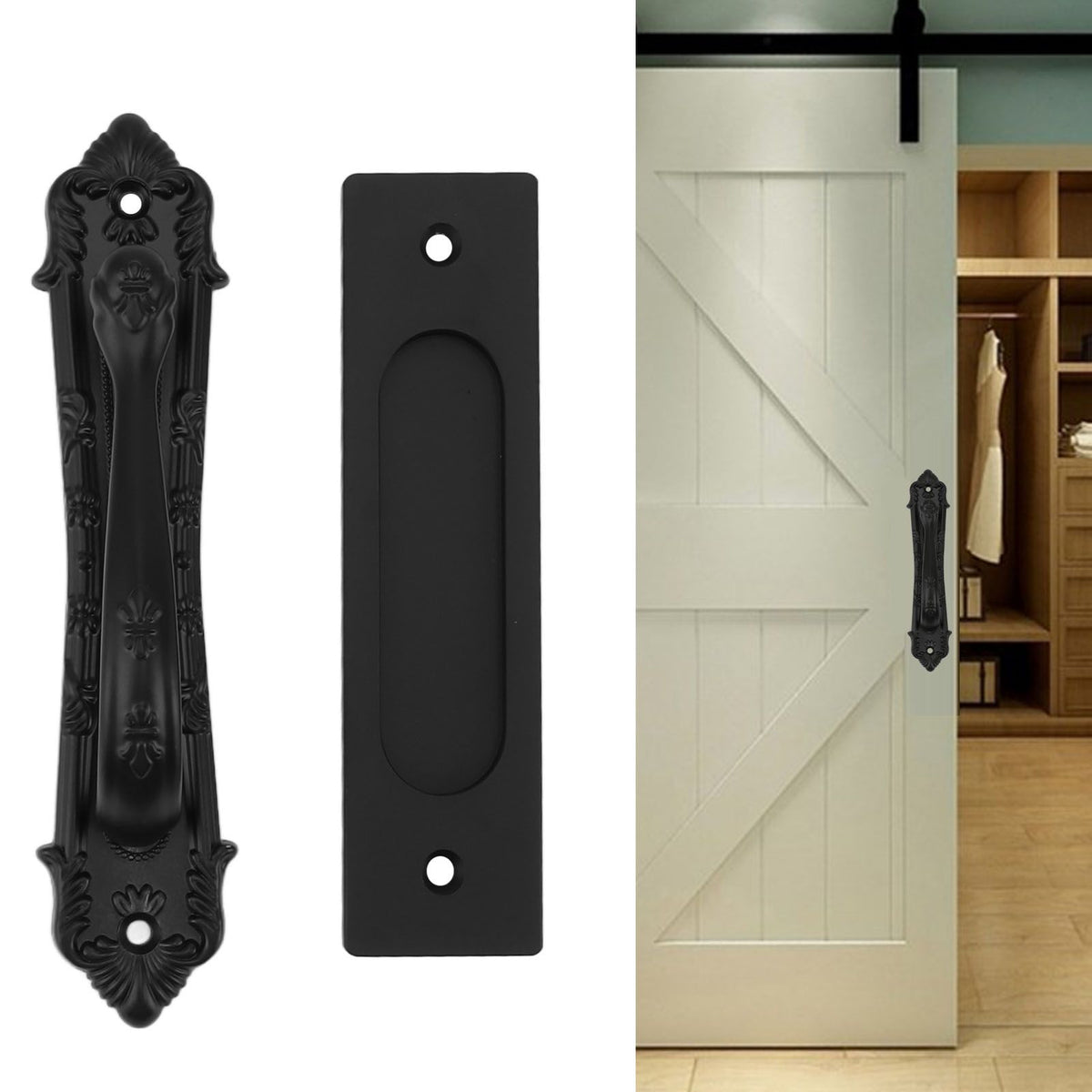 Sliding Barn Door Handle Aluminum Alloy Black Punch Free Double Sided Door Pull Handles for Gate Cabinet