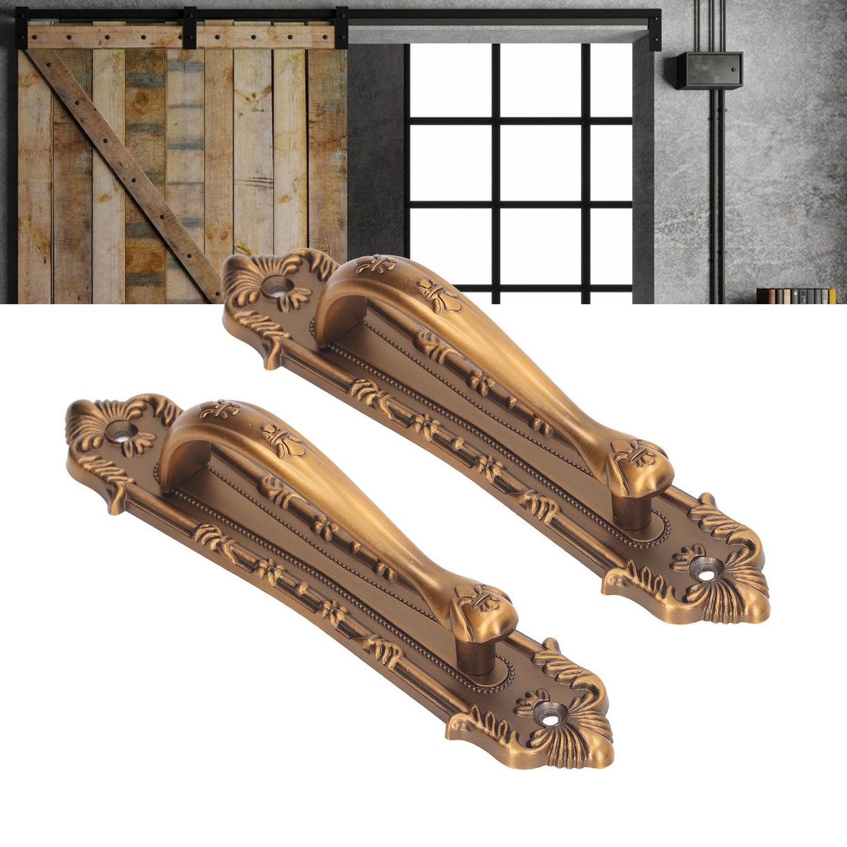 2pcs Barn Door Handle Heavy Duty Bronze Surface Mounted Sliding Wooden Door Handles for Gate Wardrobes