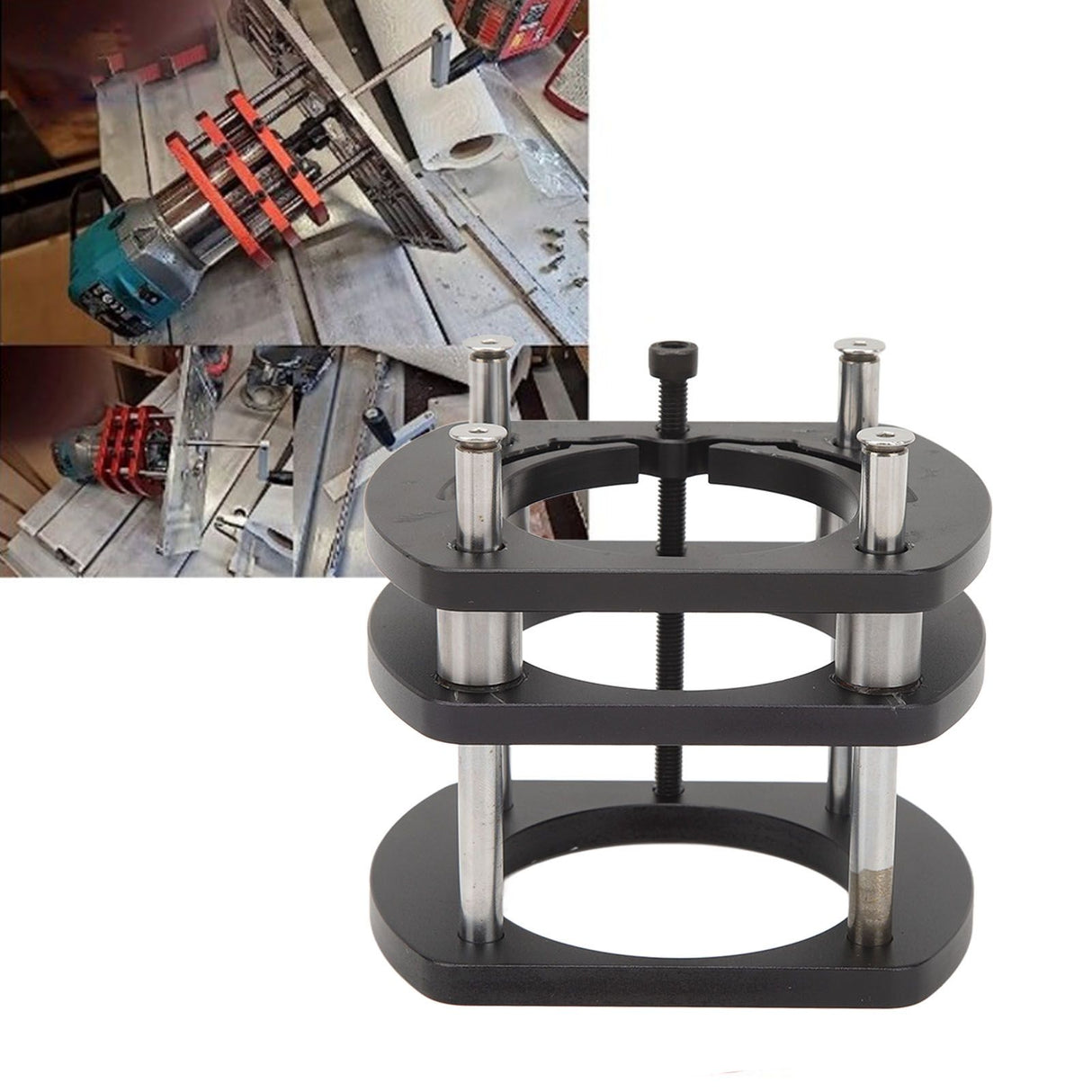 Trimming Machine Router Lift Table Base Aluminum Alloy Router Lift System with 4 Jaw Clamping Black