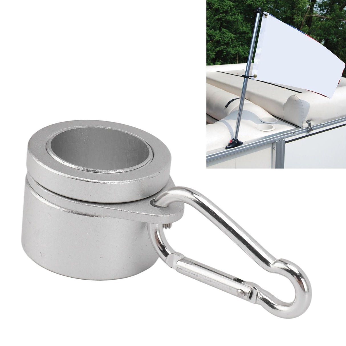 2 Pcs G3/4 Flag Pole Rings Aluminium Alloy 360° Rotating Anti Wrap Spinning Flagpole Mounting Clip Kit Silver
