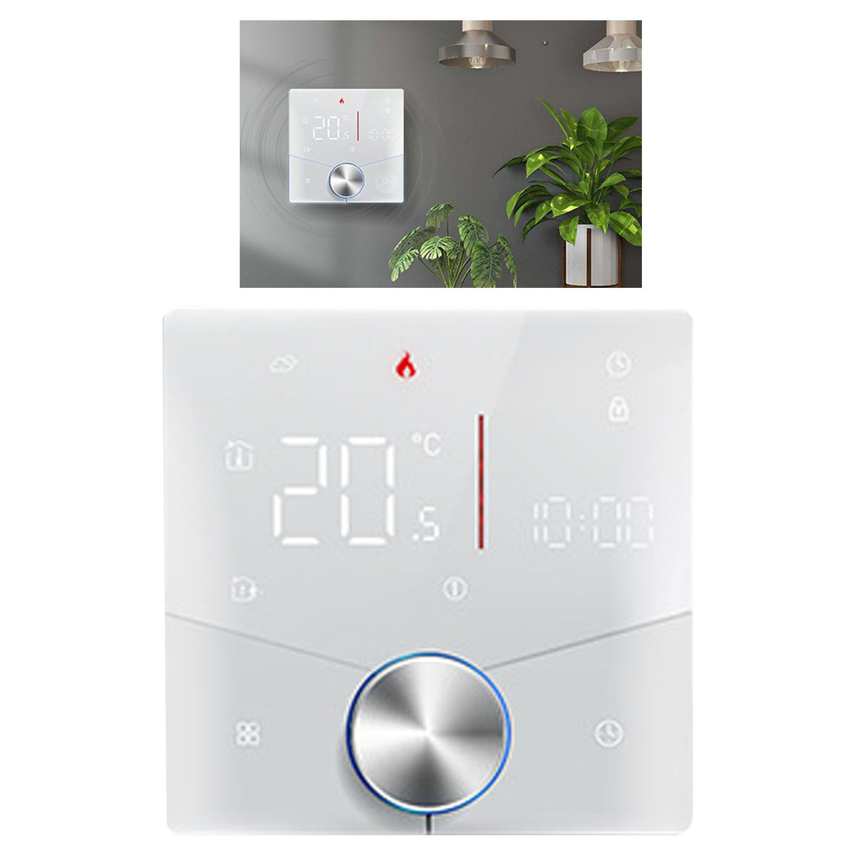 Smart Thermostat WiFi Programmable LCD Display Floor Heating Control Panel Digital Thermostat with Knob for Tuya White