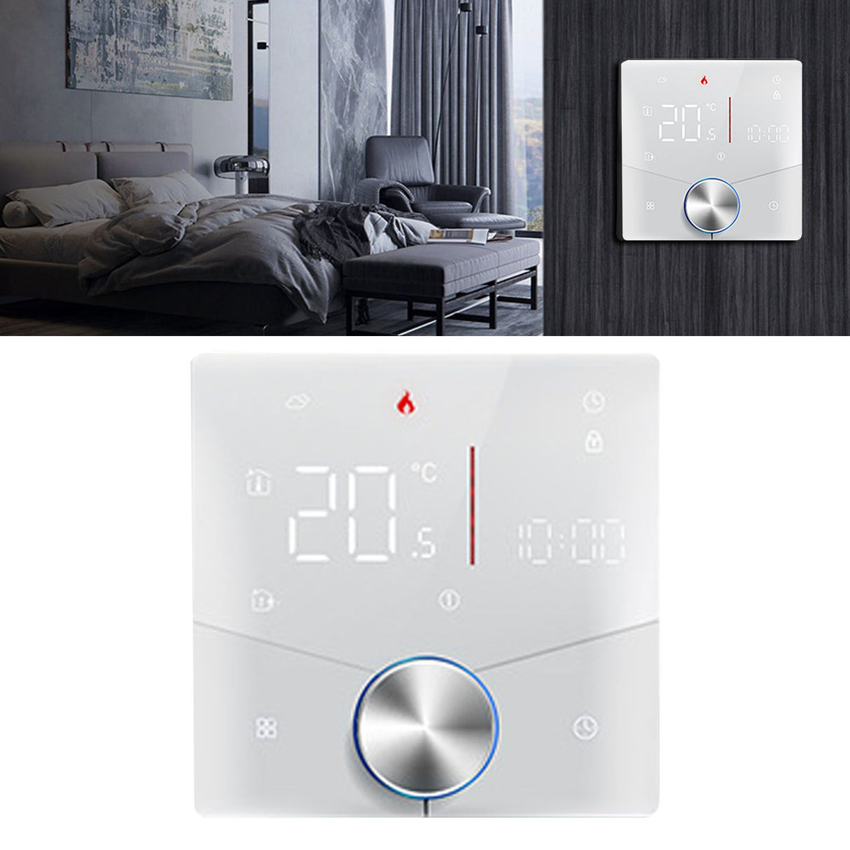 Smart Thermostat WiFi Programmable LCD Display Floor Heating Control Panel Digital Thermostat with Knob for Tuya White