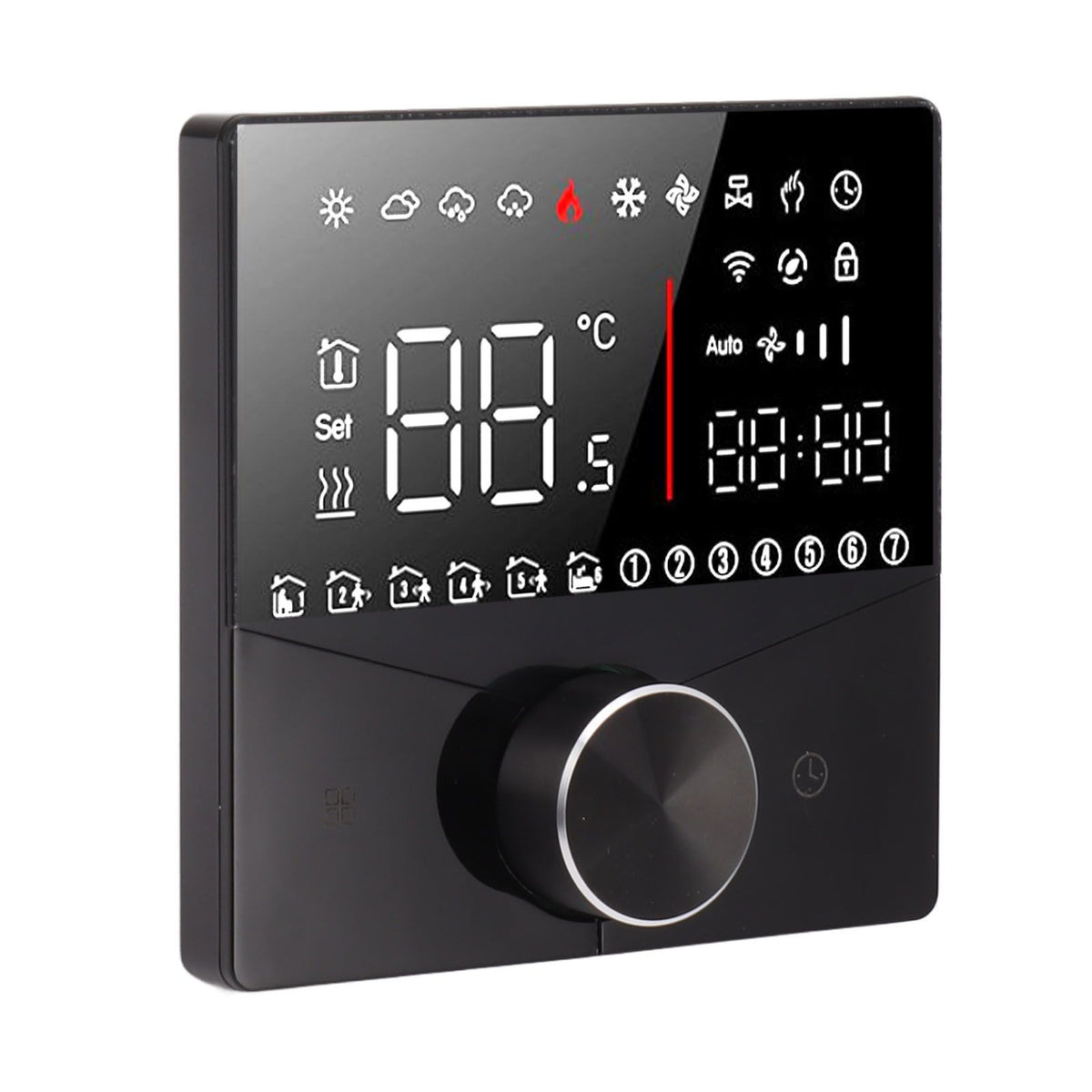 Smart Thermostat Knob Design LCD Color Display Panel Digital Thermostat for Sauna Room Underfloor Heating System Black