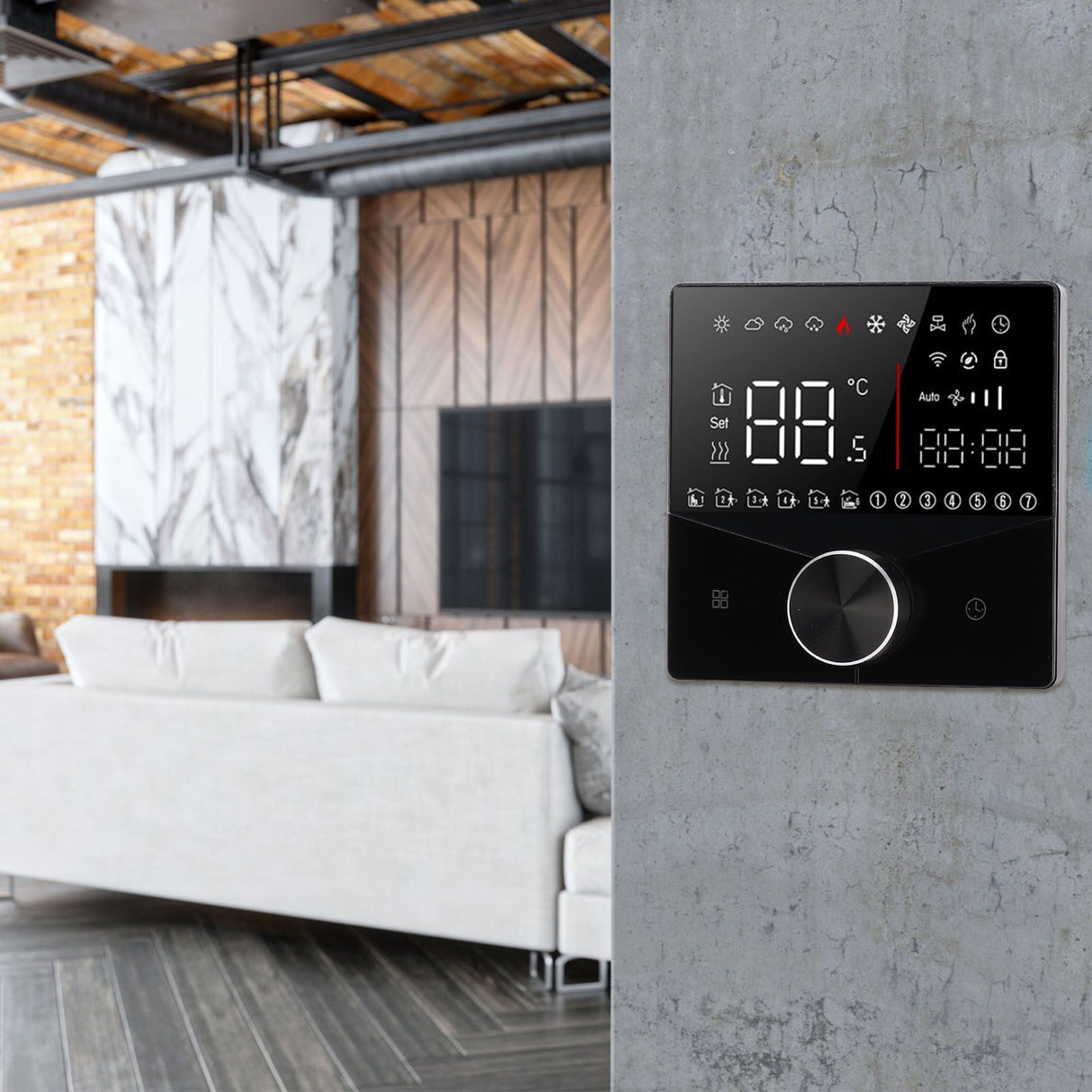 Smart Thermostat Knob Design LCD Color Display Panel Digital Thermostat for Sauna Room Underfloor Heating System Black