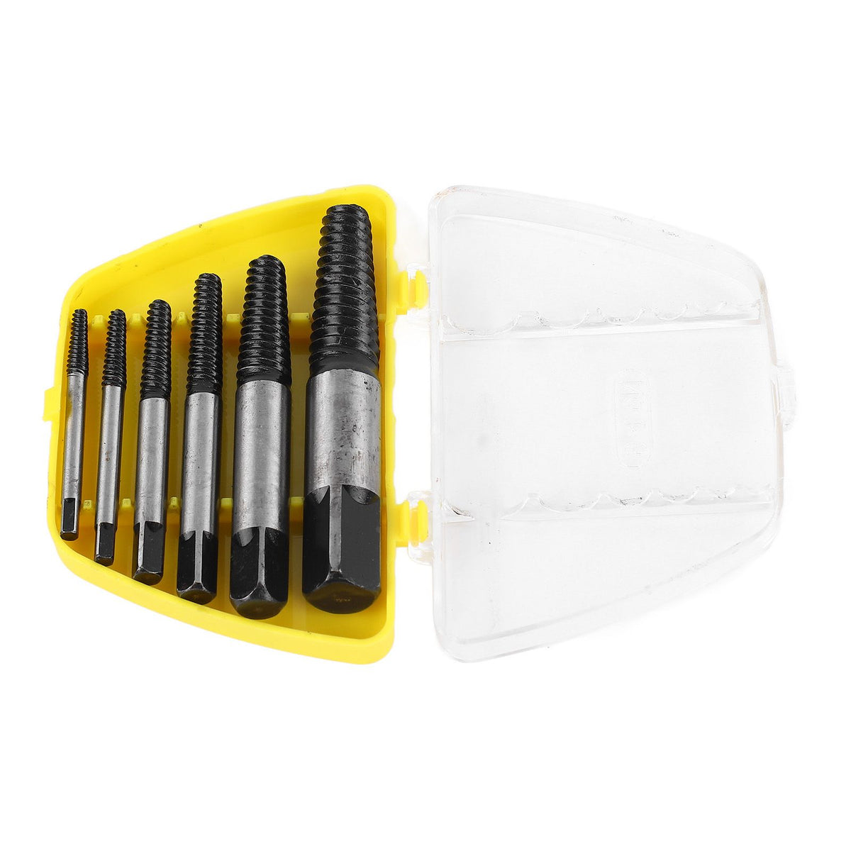 6 Pcs Damaged Screw Extractor with Yellow Storage Box Steel Stripped Bolt Remover for Home Repairs Automotive Mechanical Repairs