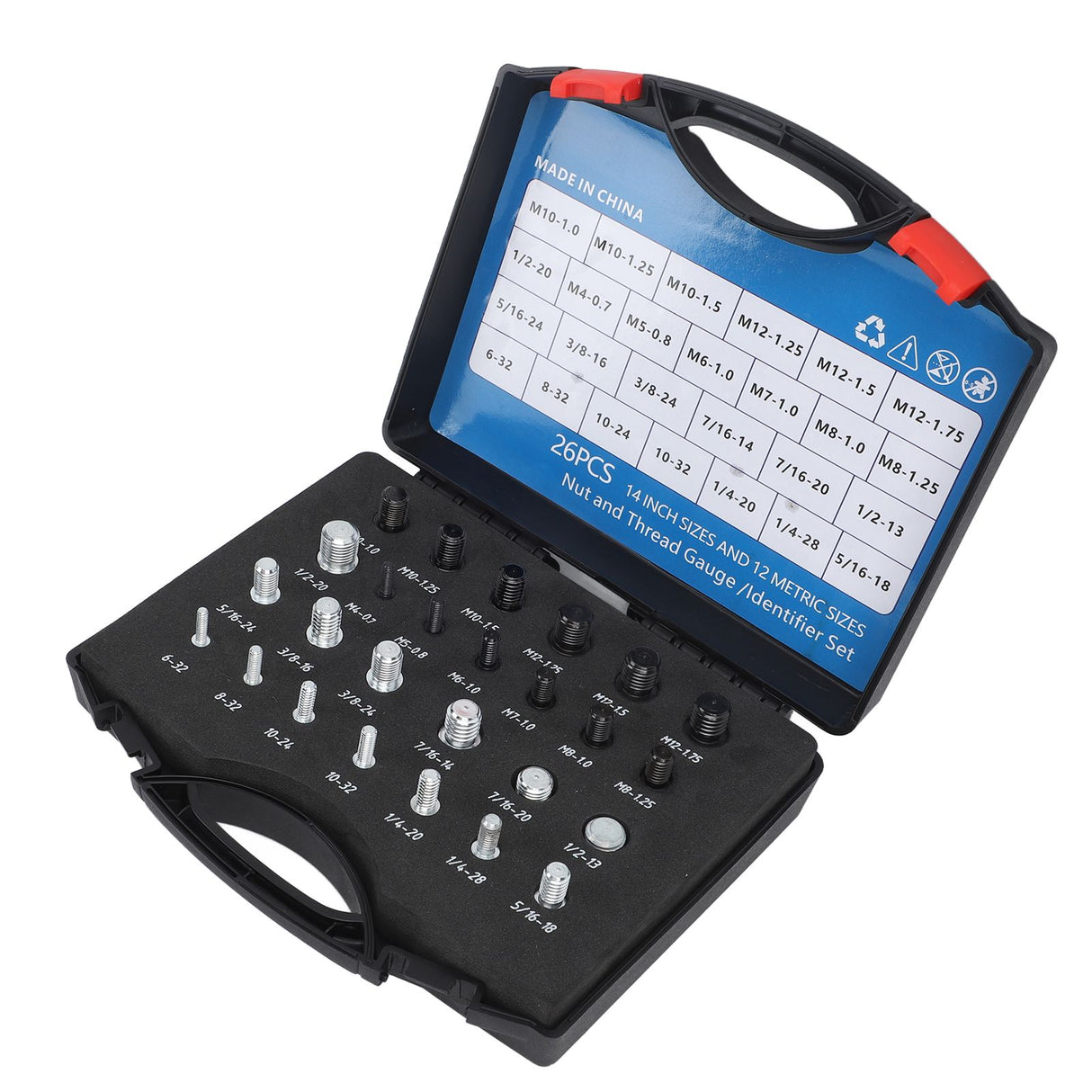 26 PCS Nut Bolt Thread Checker High Accuracy Carbon Steel ABS Nut and Bolt Thread Gauge Set for Detecting Fixed Bolts
