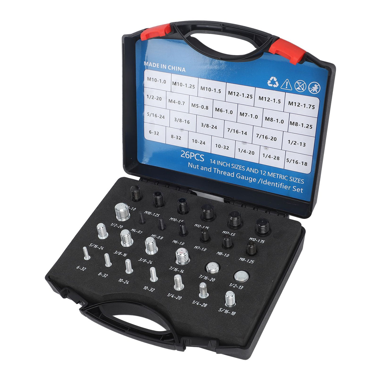 26 PCS Nut Bolt Thread Checker High Accuracy Carbon Steel ABS Nut and Bolt Thread Gauge Set for Detecting Fixed Bolts