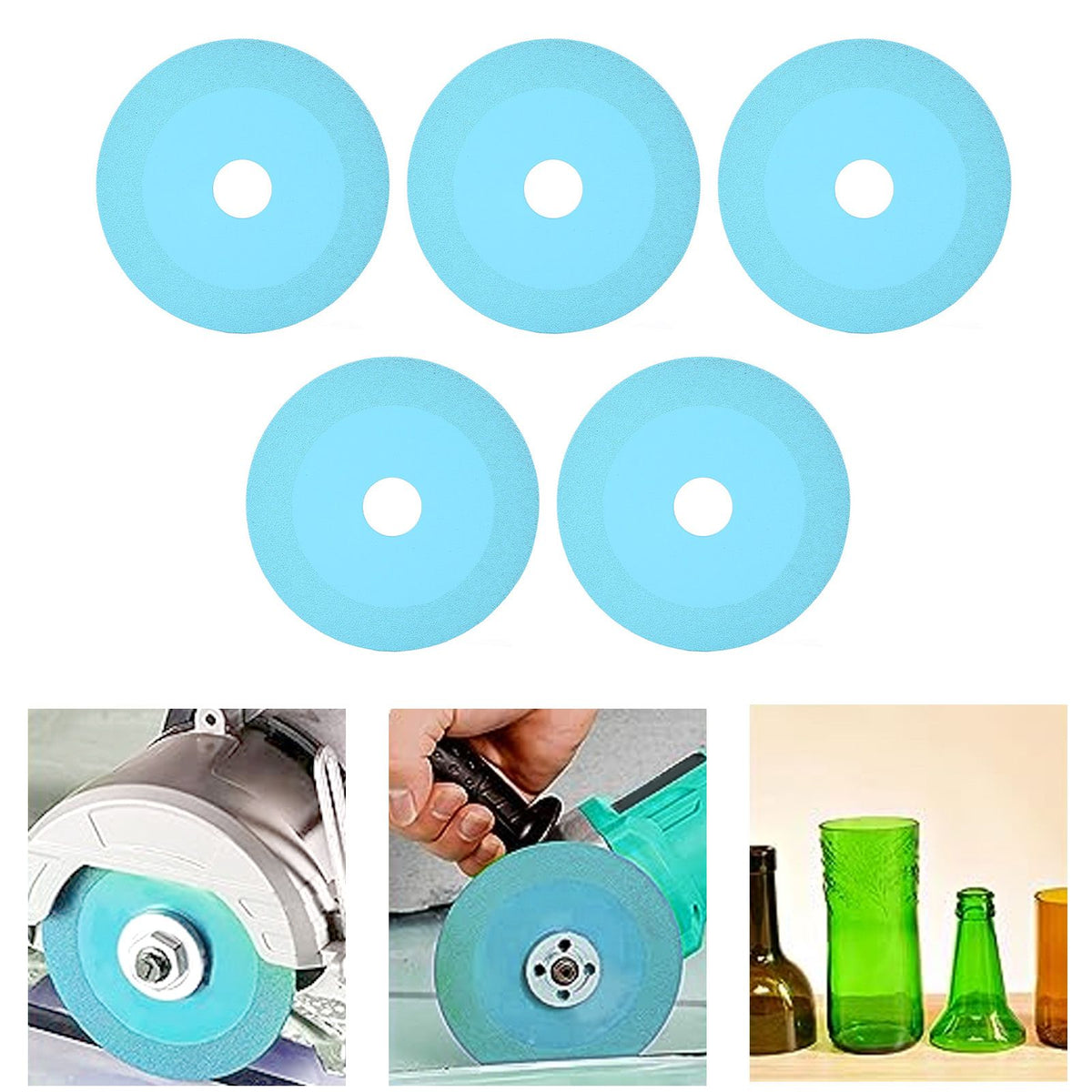 5Pcs 100mm 4 Inch Glass Cutting Disc Diamond Glass Cutting Disc Ultra Thin Saw Blade for Grinding Glass Jade Wine Bottles Tile Blue