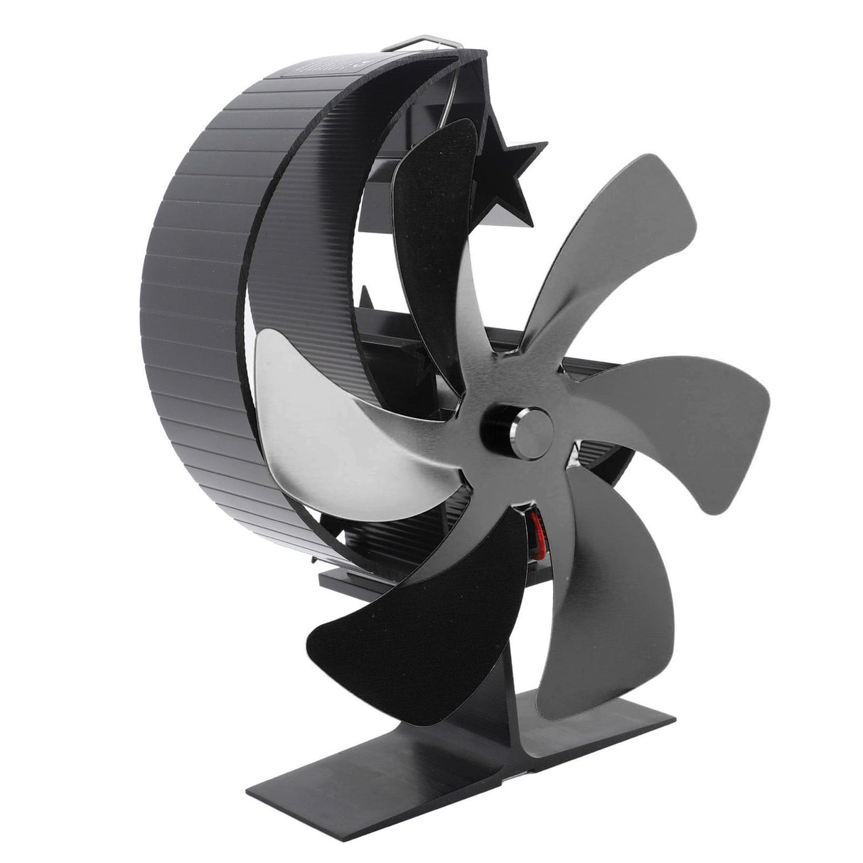 Stove Fan 6 Blades Fireplace Fan Heat Powered Fast Wind Circulation Half Moon Pattern Thermoeletric Fan for Log Burner Black