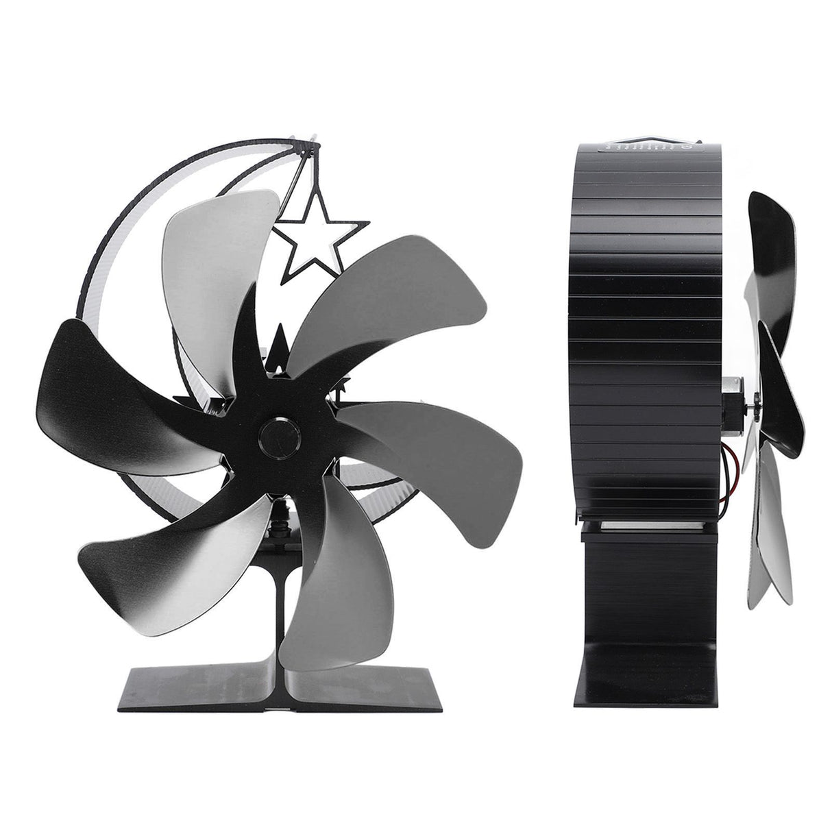 Stove Fan 6 Blades Fireplace Fan Heat Powered Fast Wind Circulation Half Moon Pattern Thermoeletric Fan for Log Burner Black